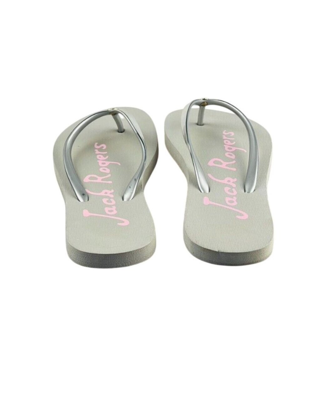 Jack Rogers Silver & Gray Flip-Flops With Pink Logo Womens Beach Sandals Size 9 - Picture 4 of 11